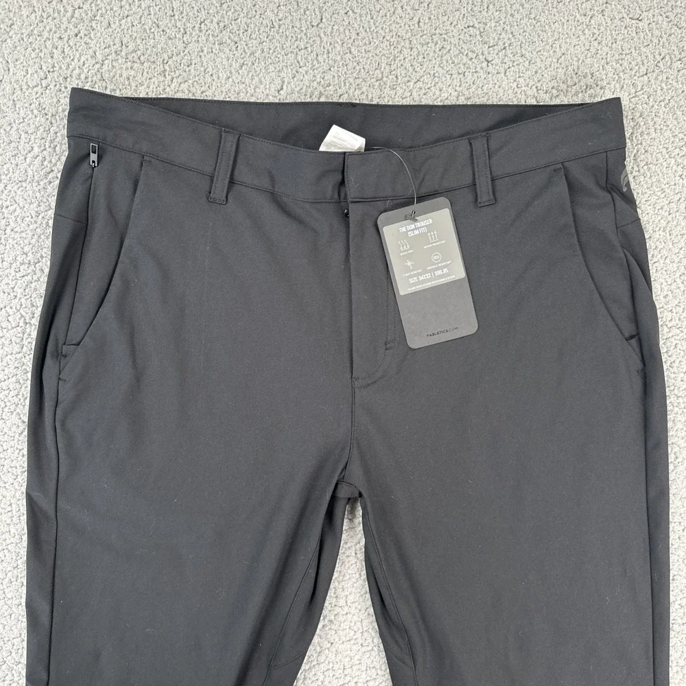 NWT Fabletics The Don Trouser Pants Men 34x32 Black Slim Fit Water Resistant
